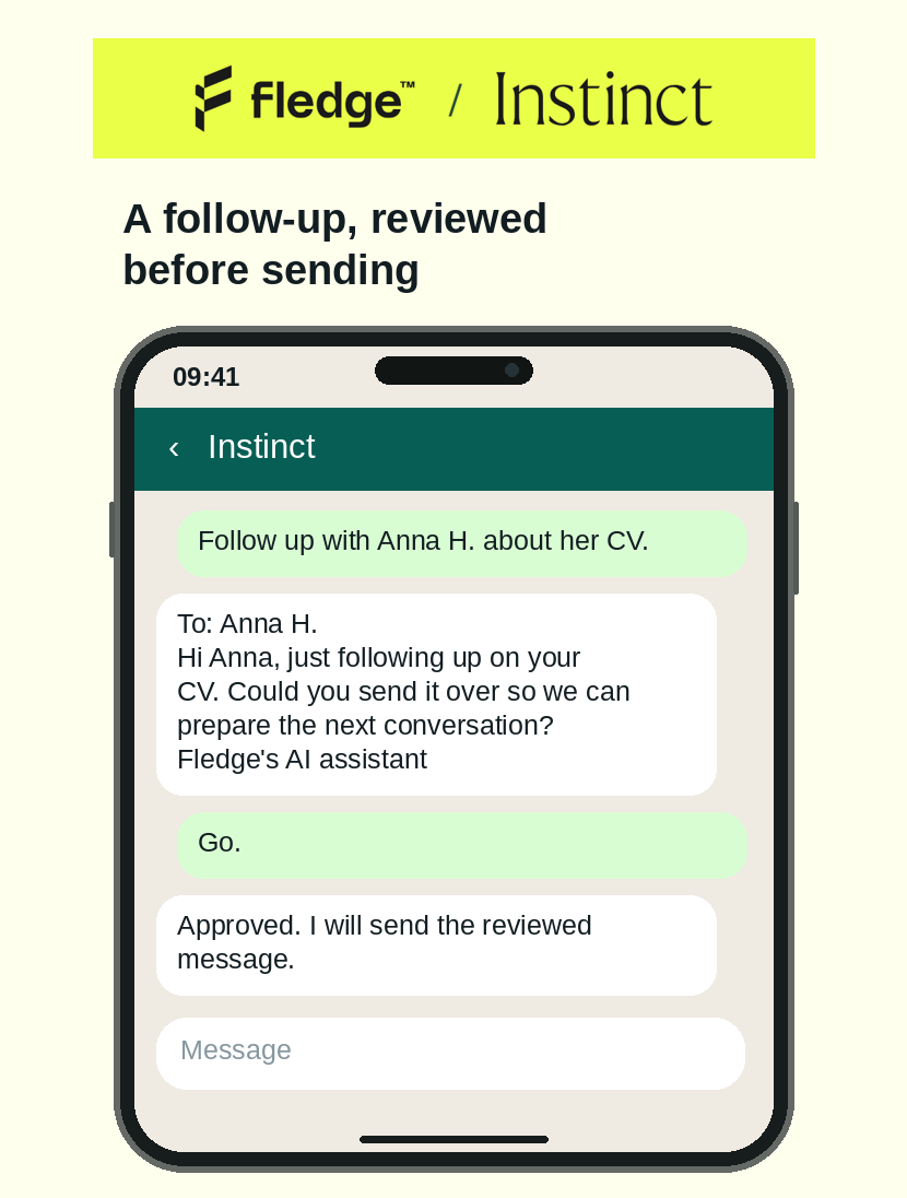 WhatsApp conversation: a follow-up reviewed before sending